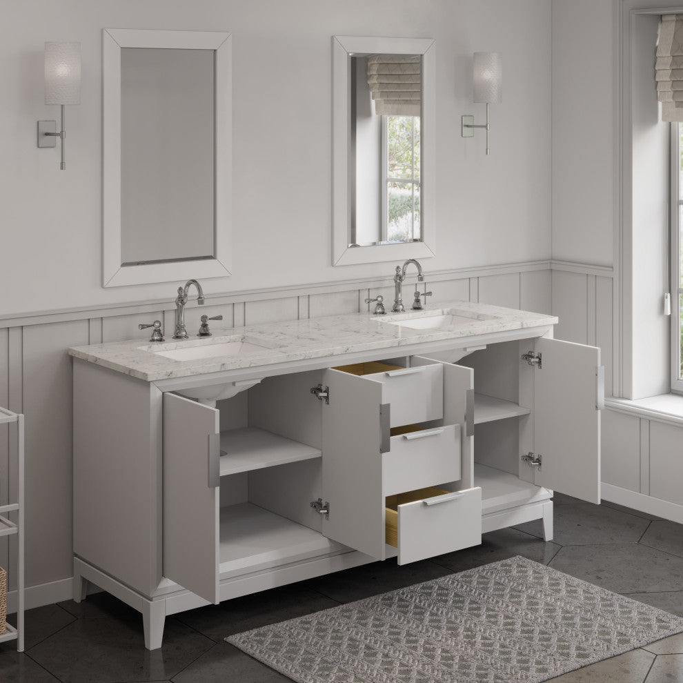 Elizabeth 72" Double Sink Carrara White Marble Vanity, Pure White