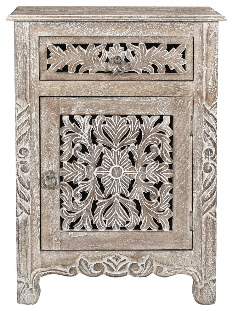 Delaney Carved 1 Door Nightstand, Limestone Gray, Right