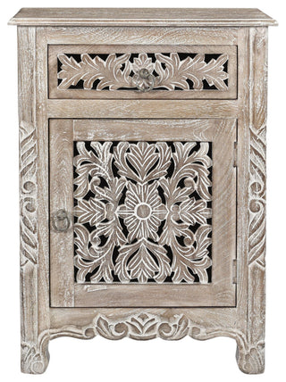 Delaney Carved 1 Door Nightstand, Limestone Gray, Right