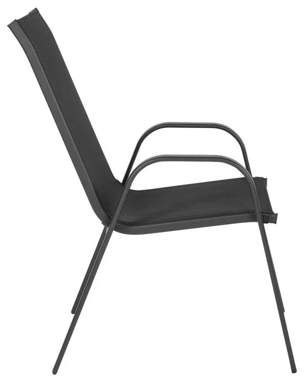 Set of 5 Patio Chair, Metal Frame With Curved Arms & Comfortable Backrest, Black