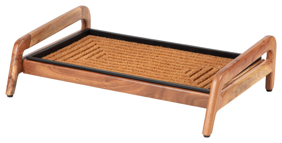 Single-Tier Natural Stand With 2-Pair Rubber Boot Tray Rectangle Ripple