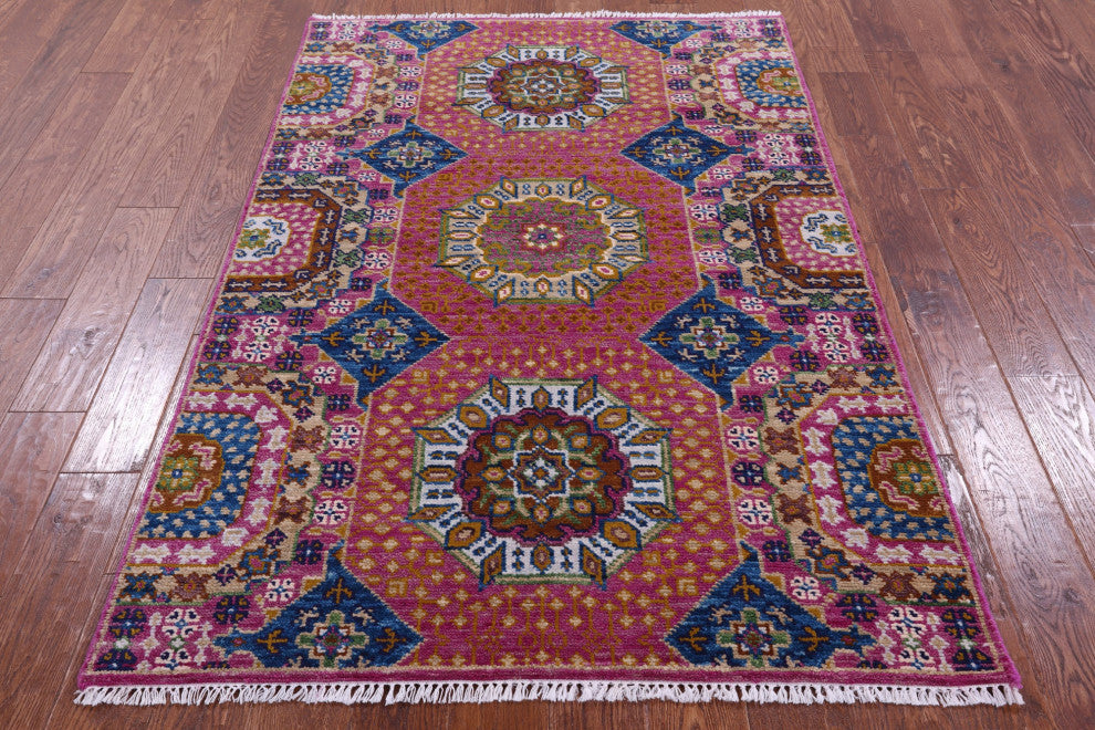 4' 0" X 6' 2" Geometric Mamluk Hand-Knotted Wool Rug - Q15892