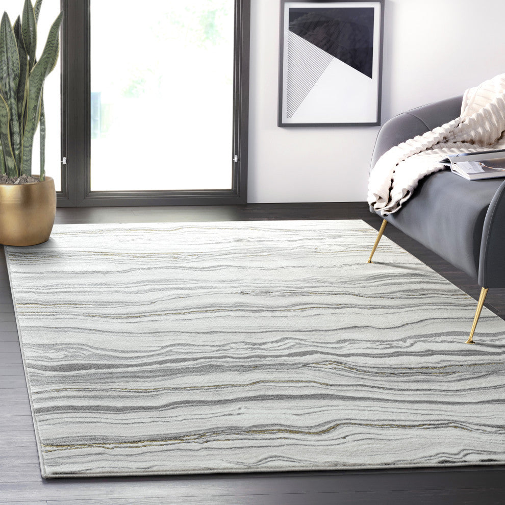 Abani Luna LUN200A Contemporary Horizontal Grey Lined Area Rug