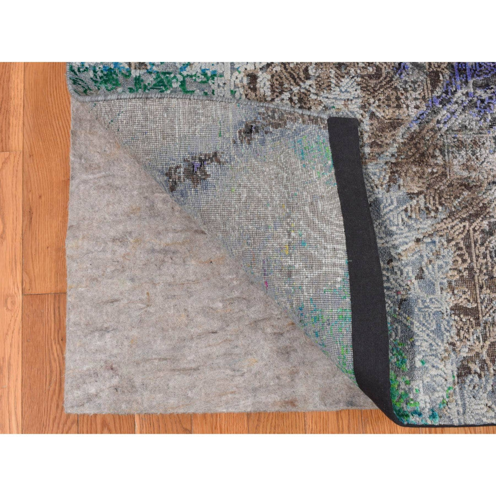 Battleship Gray Diminishing Coins Silk With Wool Hand Knotted Rug 8'9"x11'10"