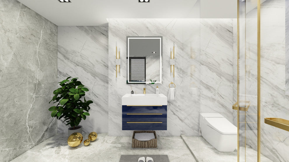 Madison 30" Wall Mounted Vanity with Reinforced Acrylic Sink, High Gloss Night Blue