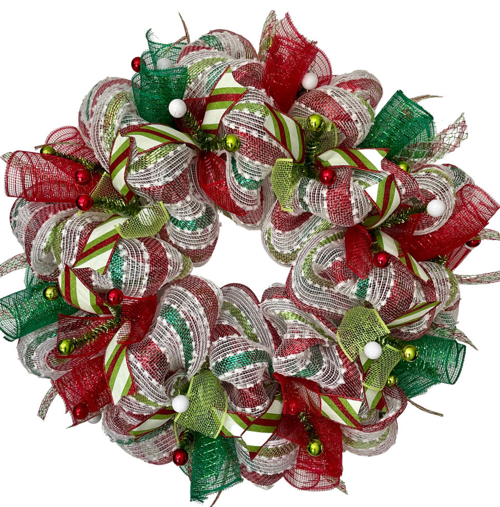 Merry Christmas Striped Ribbon Wreath 24"