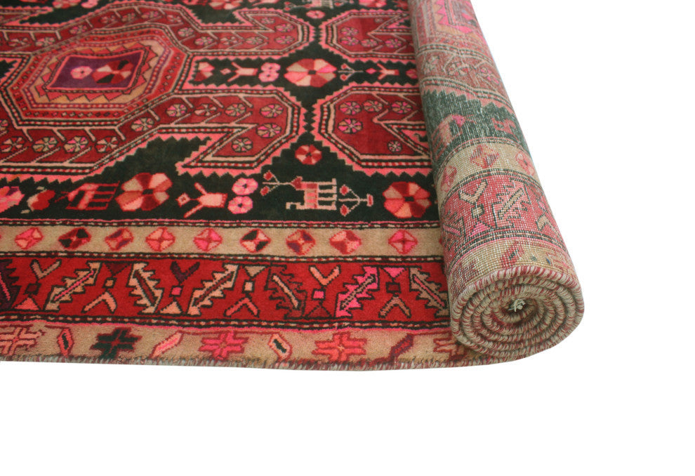 Fine Vintage Distressed Rehema Charcoal/Burgundy Runner, 4'1x10'2