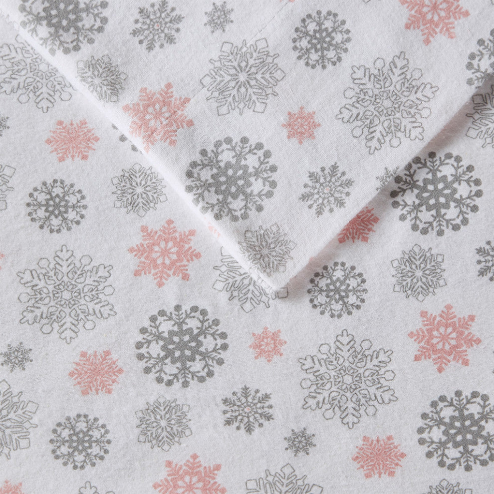 True North by Sleep Philosophy Cotton Flannel Winter Sheet Set, Snowflakes
