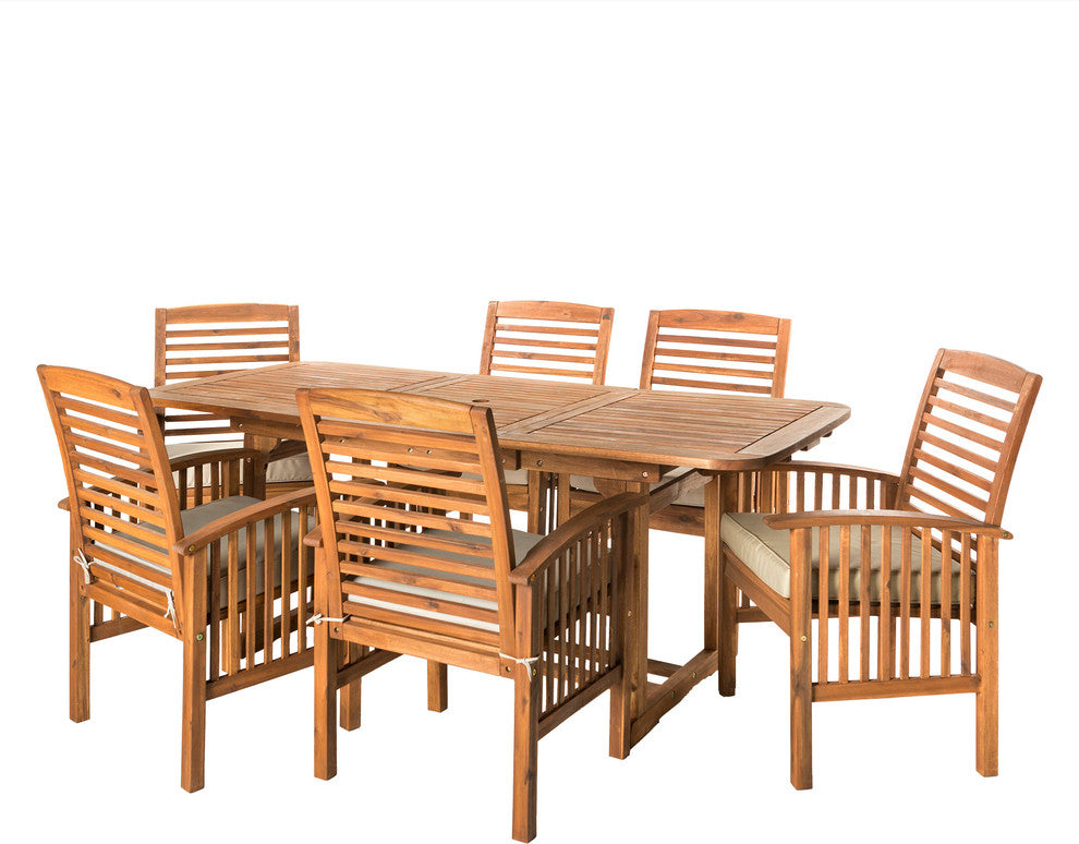 7-Piece Acacia Wood Outdoor Patio Dining Set with Cushions - Brown
