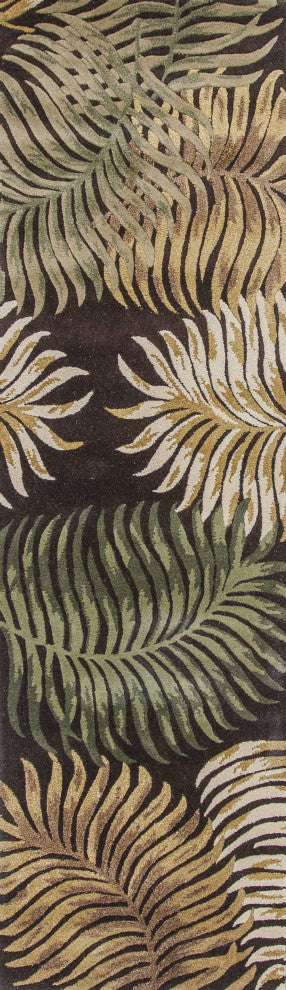 HomeRoots 8' Espresso Brown Hand Tufted Tropical Leaves Indoor Runner Rug