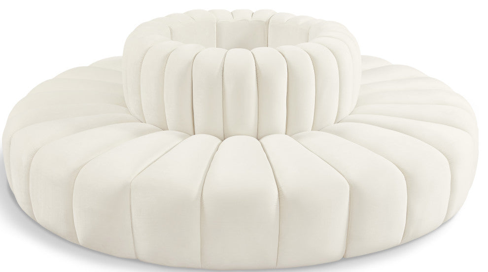 Arc Upholstered Outward Curved Modular Sectional, Cream, 8-Piece: Reverse Corner (8), Velvet