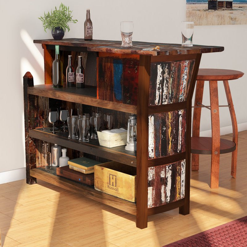 Marina Del Rey Recycled Teak Wood Boat Bar, Right L-Shape