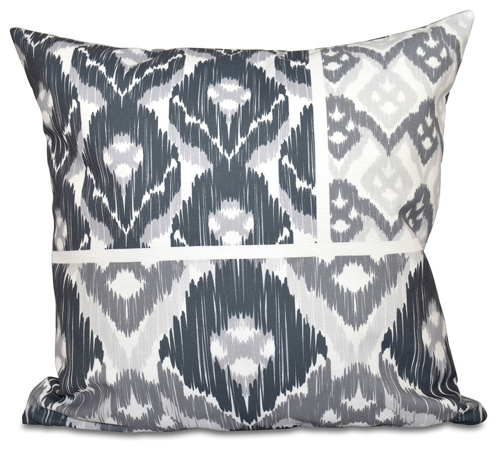 Free Spirit, Geometric Print Pillow, Gray, 18"x18"