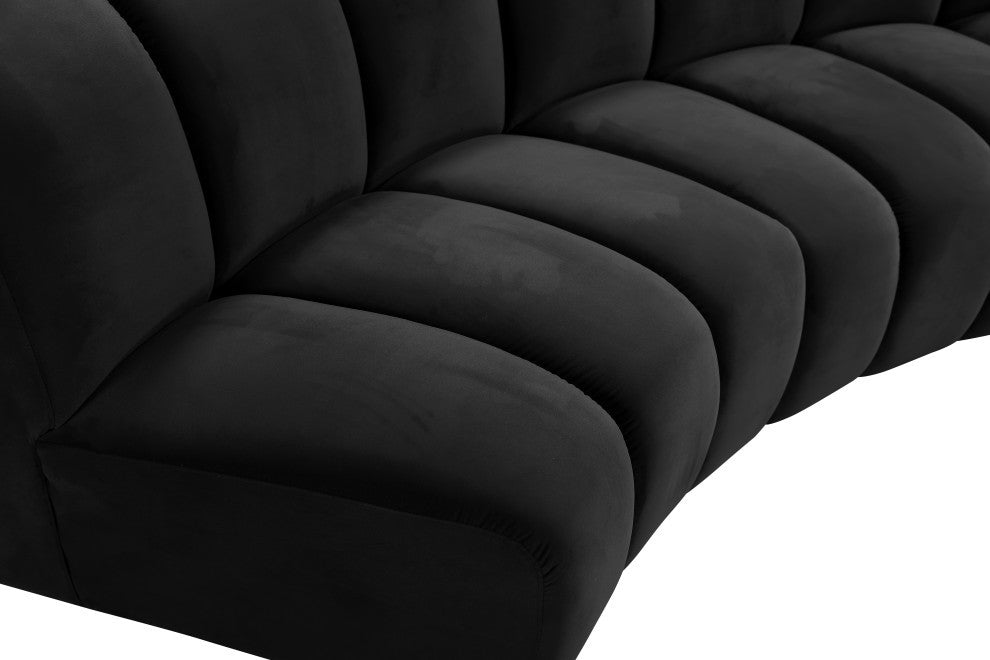 Infinity Channel Tufted Velvet Modular Chair, Black, 8 Piece