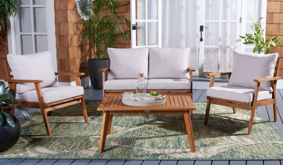 Safavieh Castalia 4Pc Outdoor Living Set, Natural / Light Grey