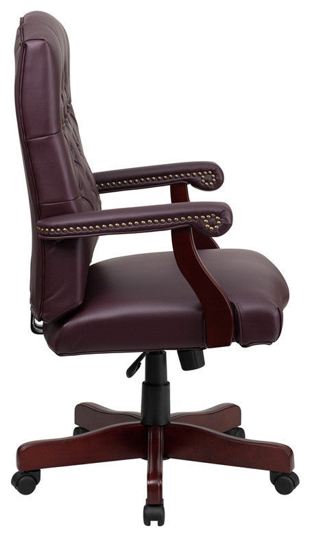 Flash Furniture Martha Washington Leather Swivel Office Chair in Burgundy