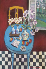 "La table en bleu" Painting Print on Wrapped Canvas