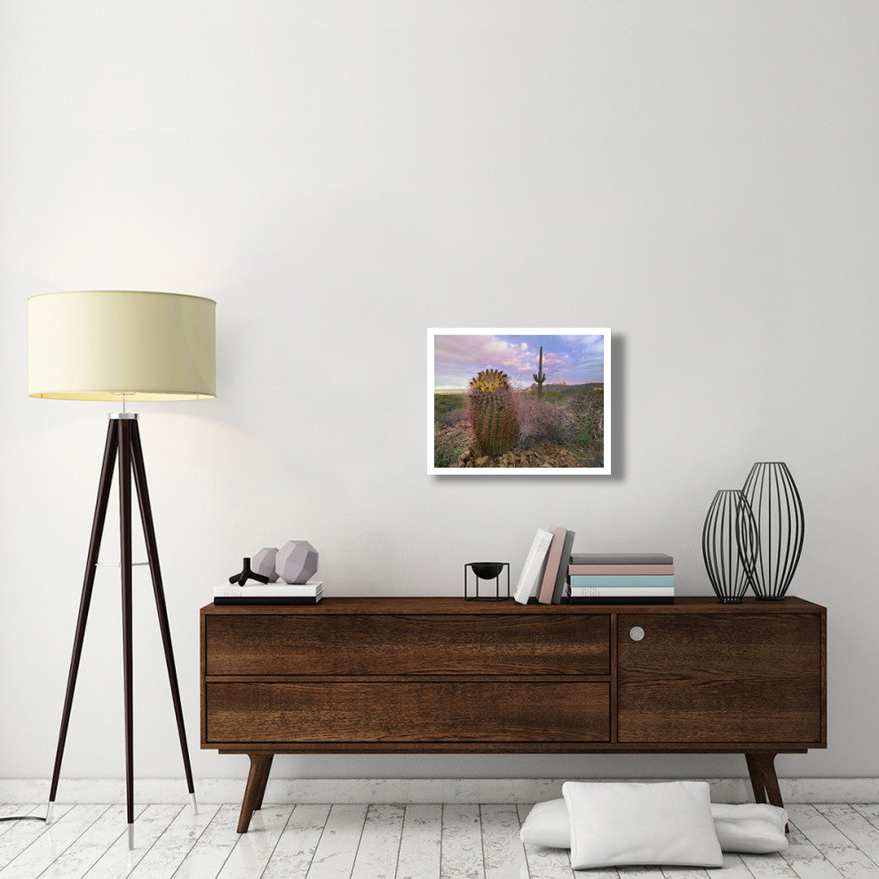 "Saguaro and Giant Barrel Cactus, Saguaro National Park" Paper Art, 26"x20"