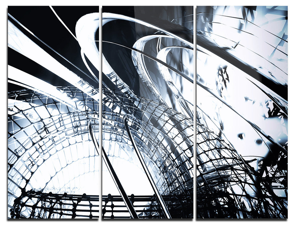 "3-D Abstract Art Black Structural" Digital Metal Wall Art, 3 Panels, 36"x28"