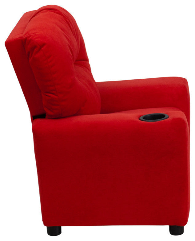 Kids Recliner With Cup Holder, Red Microfiber