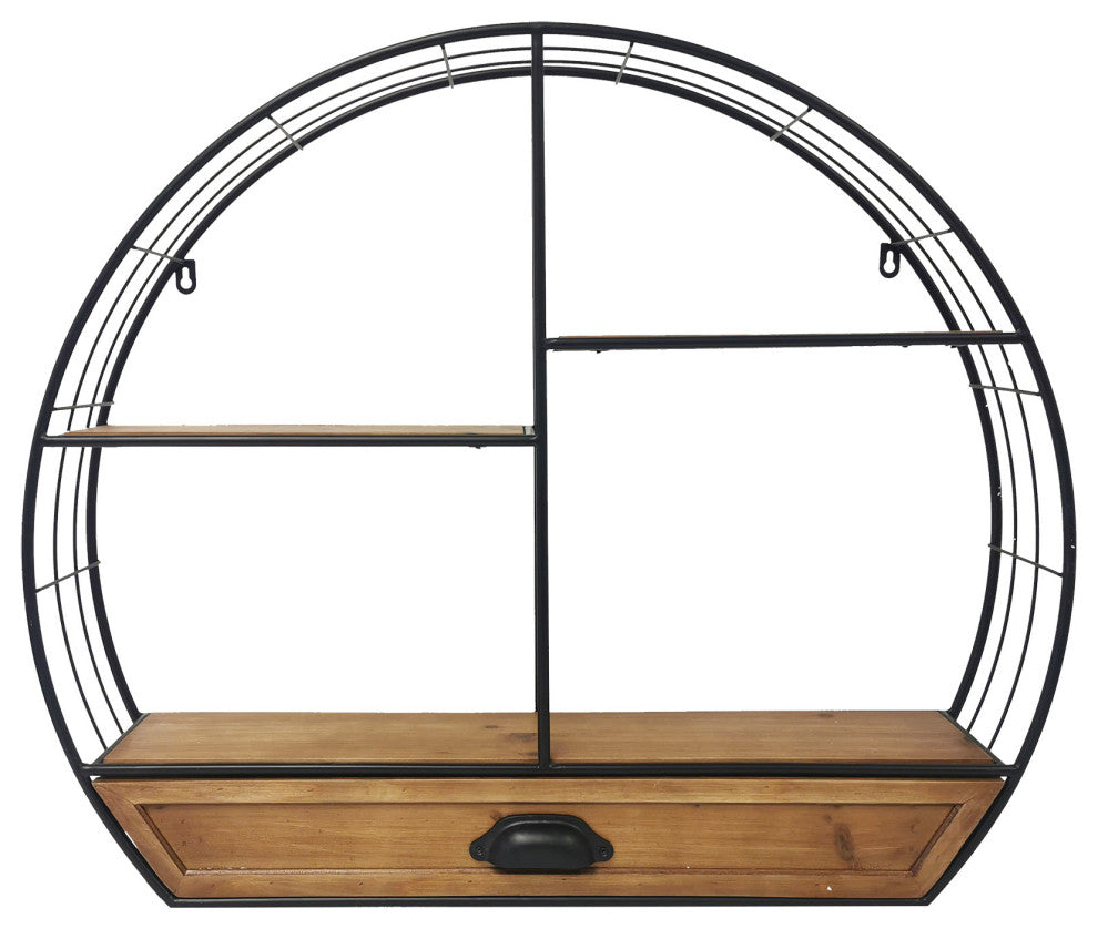 Rustic Iron Wall Shelf with Drawer