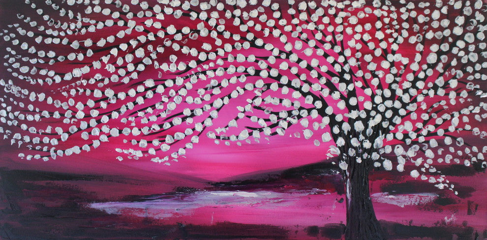 48"x24" Original handmade painting Modern pink landscape art for home decor