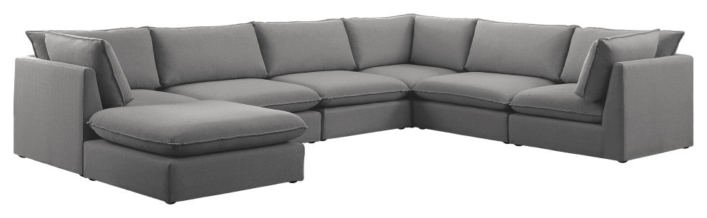 Mackenzie Linen Textured Fabric 7-Piece Modular U-Shaped Sectional, Grey