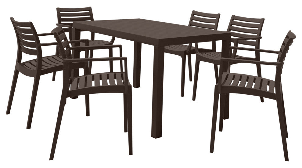 Artemis Resin Rectangle Dining Set With 6 Arm Chairs, Brown