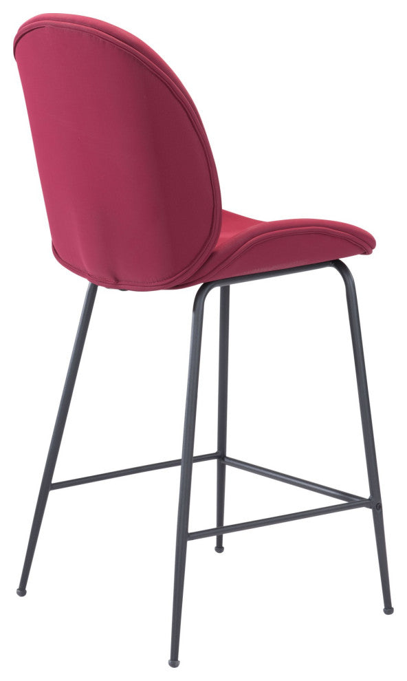 Counter Stool Chair, Steel Metal, Fabric, Red, Black, Bar Kitchen Cafe Bistro