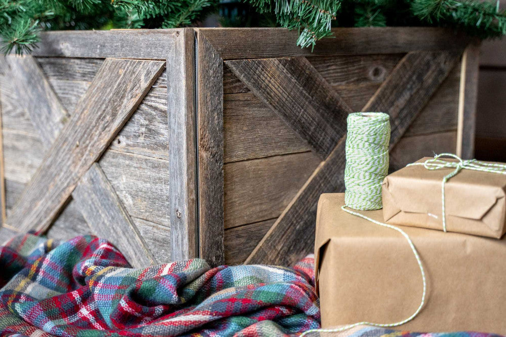 HomeRoots 23" Square Natural Weathered Gray Christmas Tree Collar