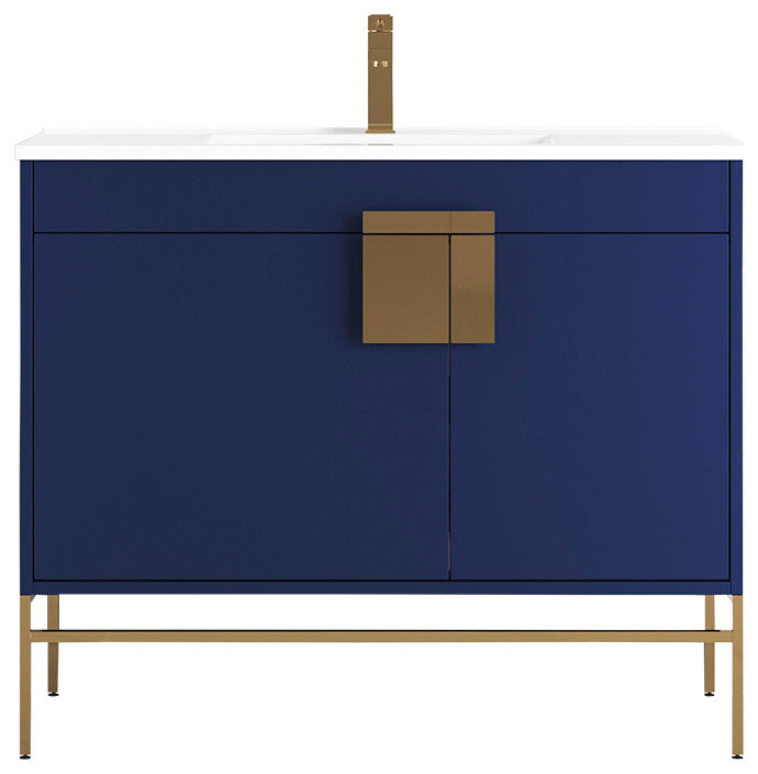 Kuro Contemporary Navy Blue Bath Vanity, 40", No Medicine Cabinet