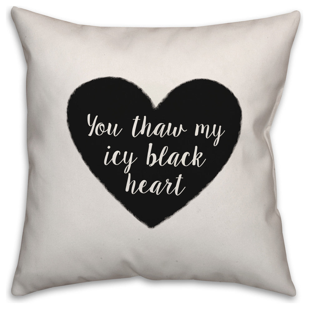 Icy Black Heart 16x16 Throw Pillow