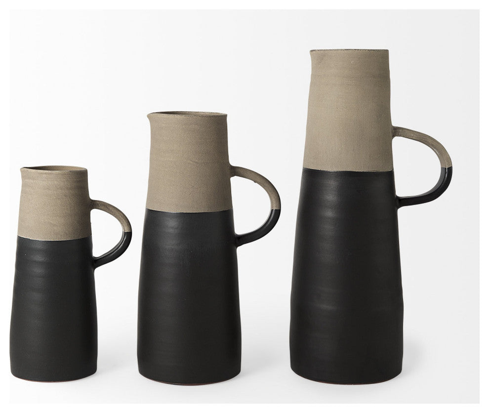 10" Rustic Organic Black and Natural Decorative Jug