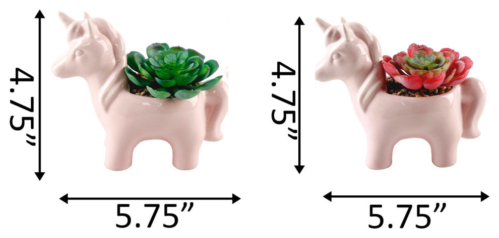 Set Of 2 Pink Ceramic Unicorn Succ