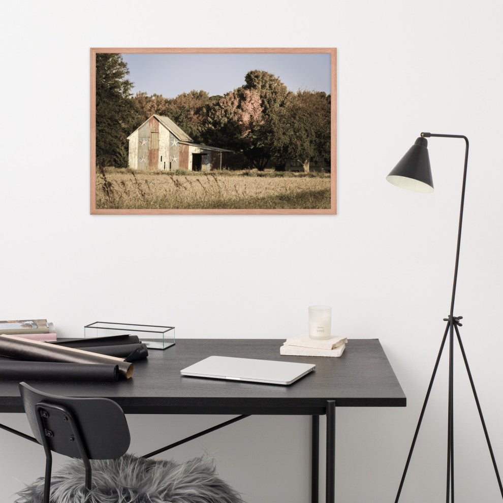 Patriotic Barn in Field Aged Effect Framed Photo Paper Wall Art Prints, Red Oak, 24" X 36"