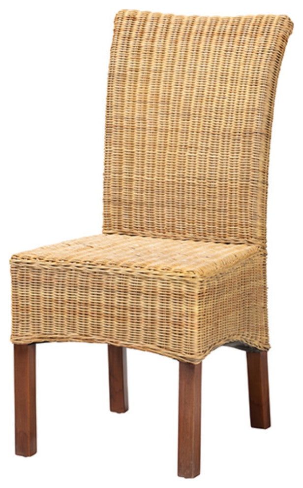 Shamara Modern Bohemian Natural Rattan and Mahogany Wood Dining Chair
