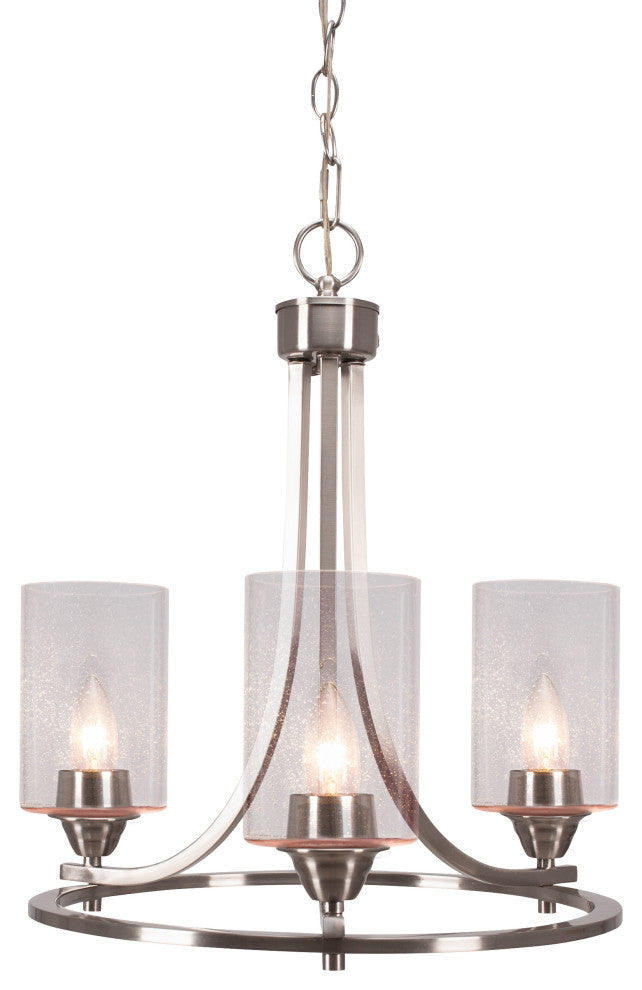 Paramount Uplight 3-Light Chandelier, Brushed Nickel, 4" Clear Bubble Glass
