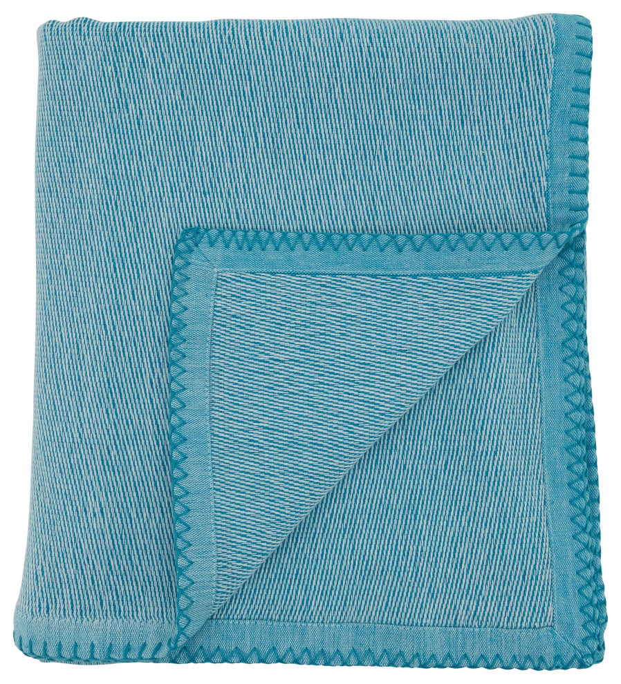 Whipstitch Throw Blanket, 50"x60", Aqua