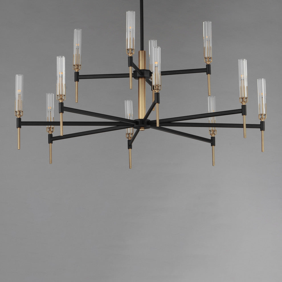 Maxim 16129 Flambeau 12 Light 48"W Chandelier - Black / Antique Brass