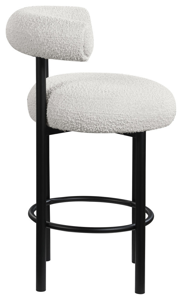 Bordeaux Upholstered Stool, Cream, Boucle Fabric, Matte Black, Set of 2