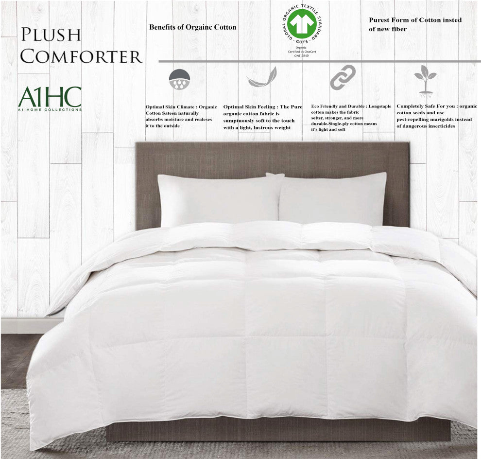 A1HC All Season Organic Cotton Down Alternative Microfiber Fill Duvet Insert, Qu