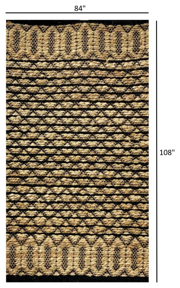 7" x 9" Tan and Black Ornate Geometric Area Rug
