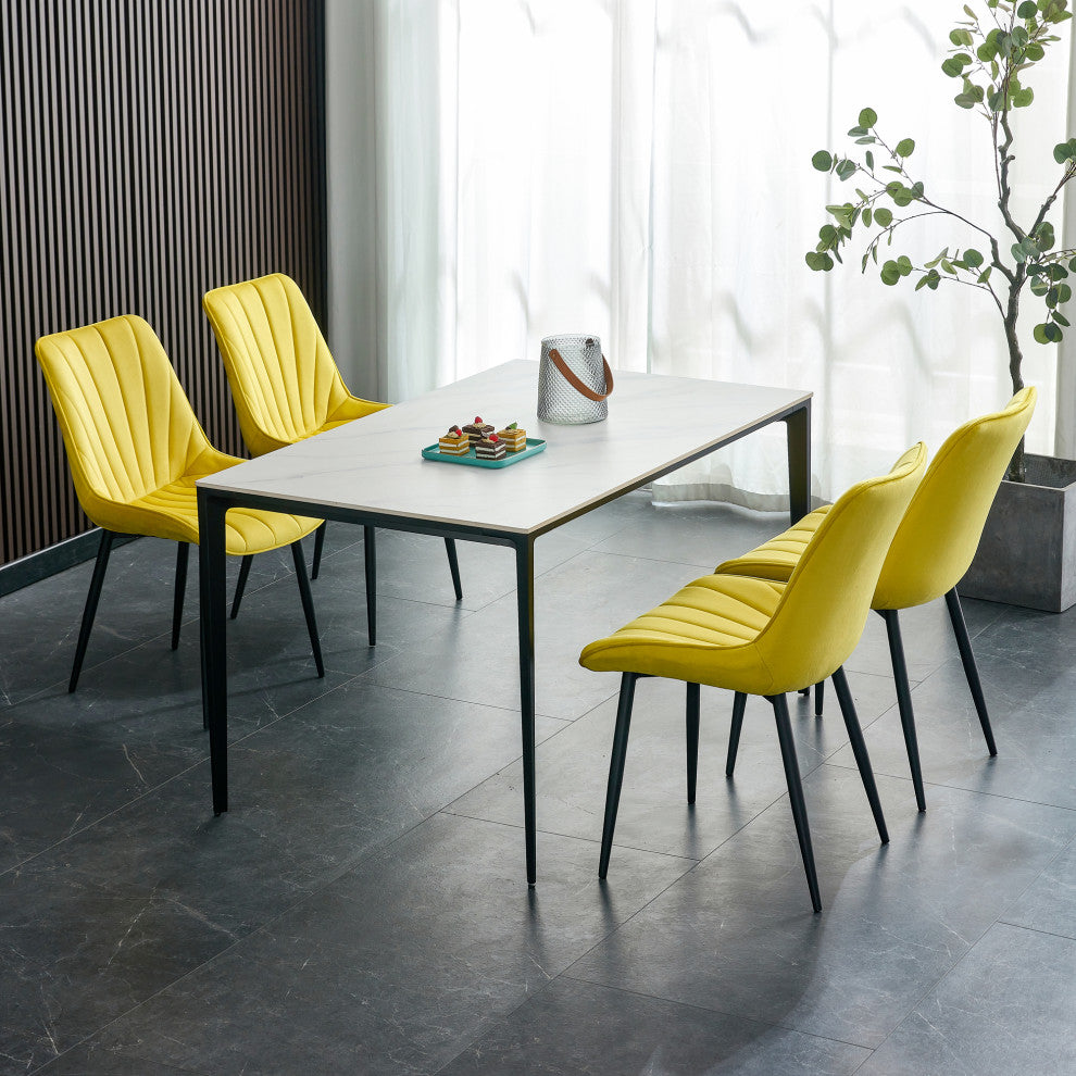 20 in.W Indoor Velvet 4 Dining Chairs with Cushions and Coated Legs, Yellow
