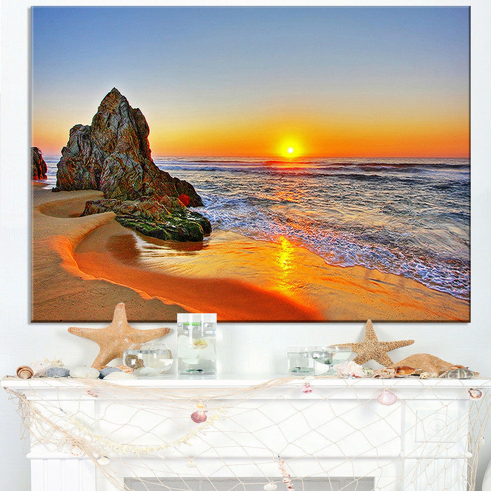 "Beautiful Sunrise By Beach in Tathra" Contemporary Seascape Art Canvas, 40"x20"