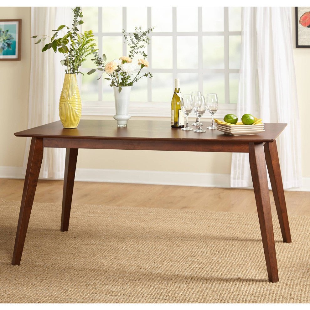 Mid Century Dining Table, Angled Tapered Legs With Rectangular Top, Dark Walnut