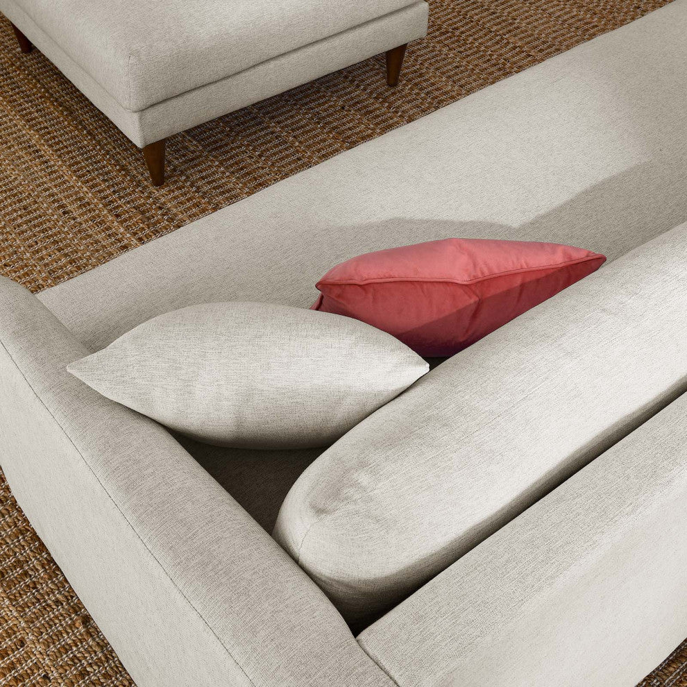 Zoya Down Filled Overstuffed Sofa and Ottoman Set, Heathered Weave Ivory