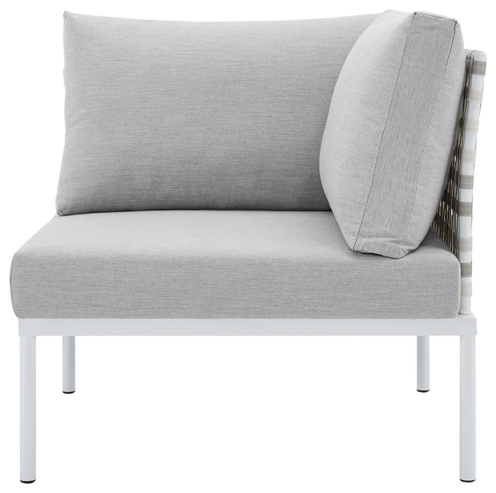 Lounge Sectional Sofa Chair Table Set, Sunbrella, Aluminum, Gray, Outdoor