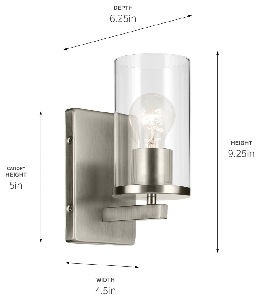 Crosby 4.5" 1-Light Wall Sconce With Clear Glass, Brushed Nickel