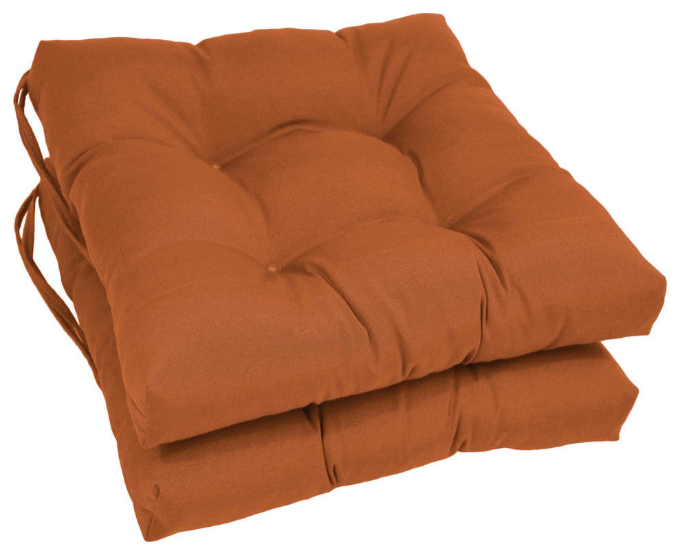16" Solid Twill Square Tufted Chair Cushions, Set of 2, Spice