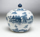 Blue and White Round Jar With Lid